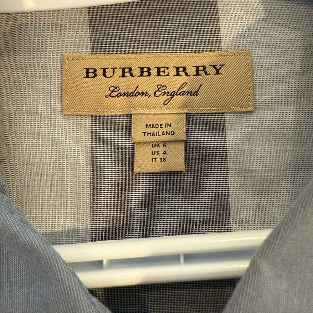 Burberry Blue Plaid Long Sleeve Button Up Ruffle Shirt - Picture 4 of 5